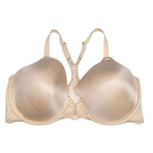 Maidenform Lace Bra One Fab Fit 36DD Lightly Lined Racerback Front Closure Beige